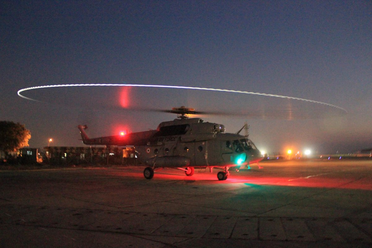 DefenceDecode's tweet image. In the Kishtwar sector, the IAF masterfully conducted a nighttime #MEDEVAC, rescuing two severely injured personnel amid harsh terrain and weather. The operation's success hinged on rigorous NVG training across mountainous areas during nighttime hours.