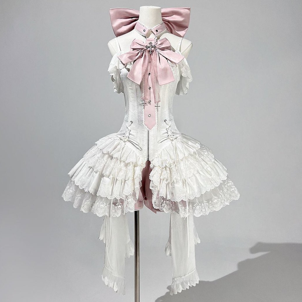 ホワイトロリータドレス フリル付き アイテムの詳細はこちらです❣ ホワイトロリータフリルドレスセット