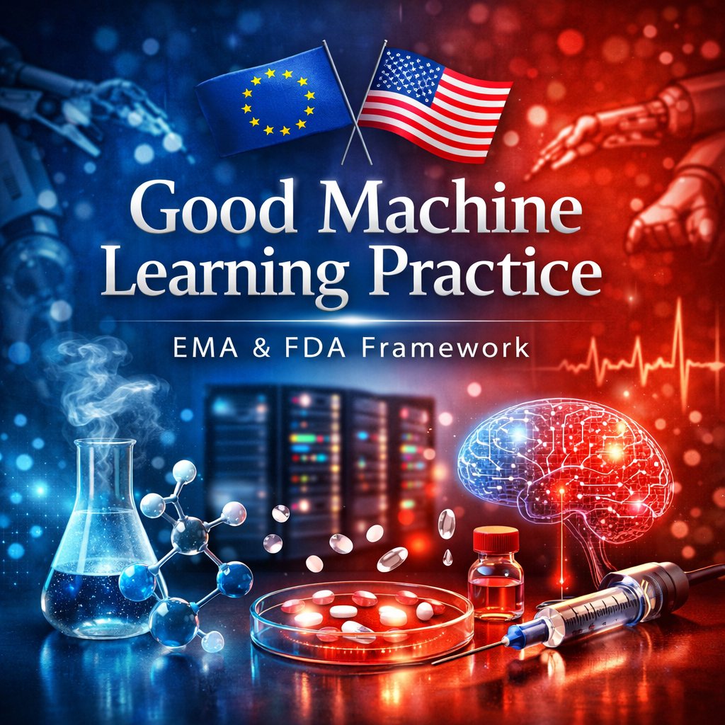DLab4u's tweet image. ⚖️ In Drug Production, the Patient Is Always Downstream
💡 AI may never see a patient.
💉 But every prediction, every recalibration, reaches a human bloodstream.
📍 January 2026 – New Era
EMA &amp;amp; FDA crystallize Good Machine Learning Practice (GMLP)
#AI  #legaltec #FDA #EMA #saas