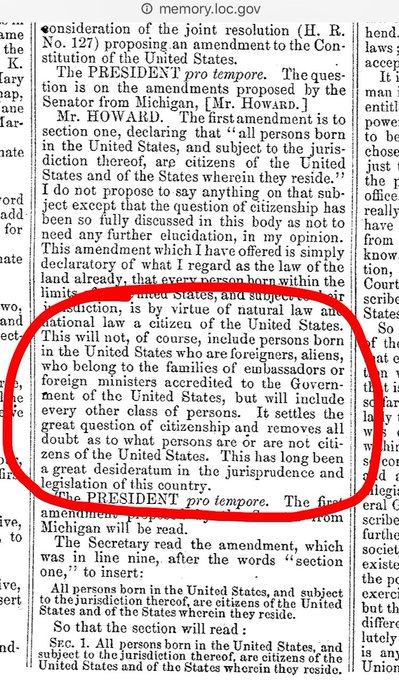 🚨Library of congress deleted history! 1866 congressional doc where originator of 14th said foreigners or aliens do not get birthright citizenship. Everyone save a copy NOW, History deleted!

web.archive.org/web/2017022821…