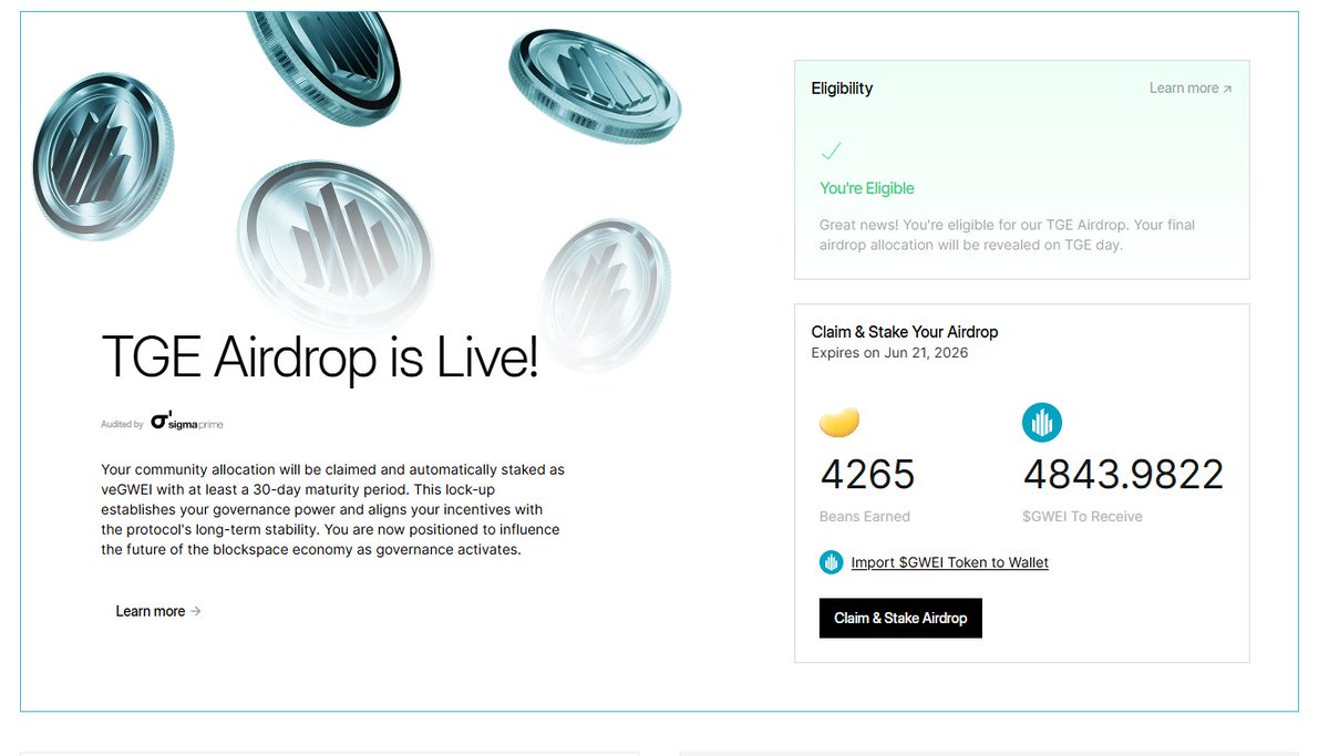 vornixtheceo's tweet image. @ETHGasOfficial token airdrop today!

Token $GWEI
Total supply: 10 billion
Circulation supply: 1,31 billion

Listing time:
- Binance Alpha: 12:00 UTC
- KuCoin, Bitget: 14:00 UTC.
- BitMart, Gate: 15:00 UTC

Token claim: 13:00 UTC
Check Eligible:
elhgasfoundation.org/token/