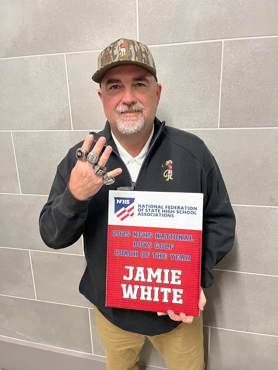 sglollar's tweet photo. Congrats Coach Jamie White and the Haleyville Golf Team!
4 Peat in 4A Golf State Championships and NFHS National Golf Coach of the Year! @MikeDubberlyGDA @WBRCnews @stewartcink @RyanBrownLive https://t.co/Ipn3Pispro