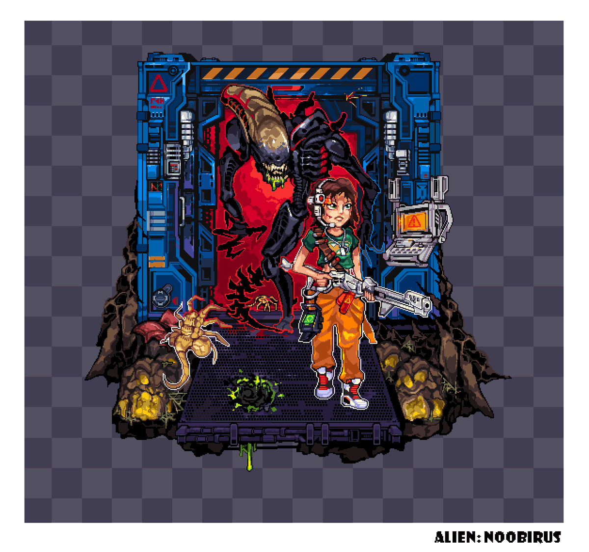 Наушники надела и ниче не слышит, да. 

#ドット絵 #pixelart