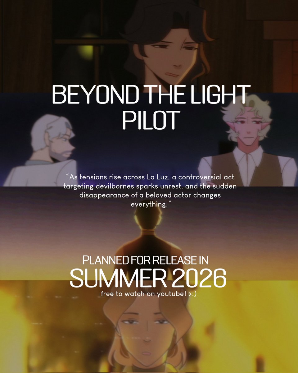 hi hi

we have an announcement, since we have three scenes left to work on, i've set up a release schedule for the pilot episode which will be on SUMMER 2026 !

stay tuned !

#beyondthelight #indieanimation
