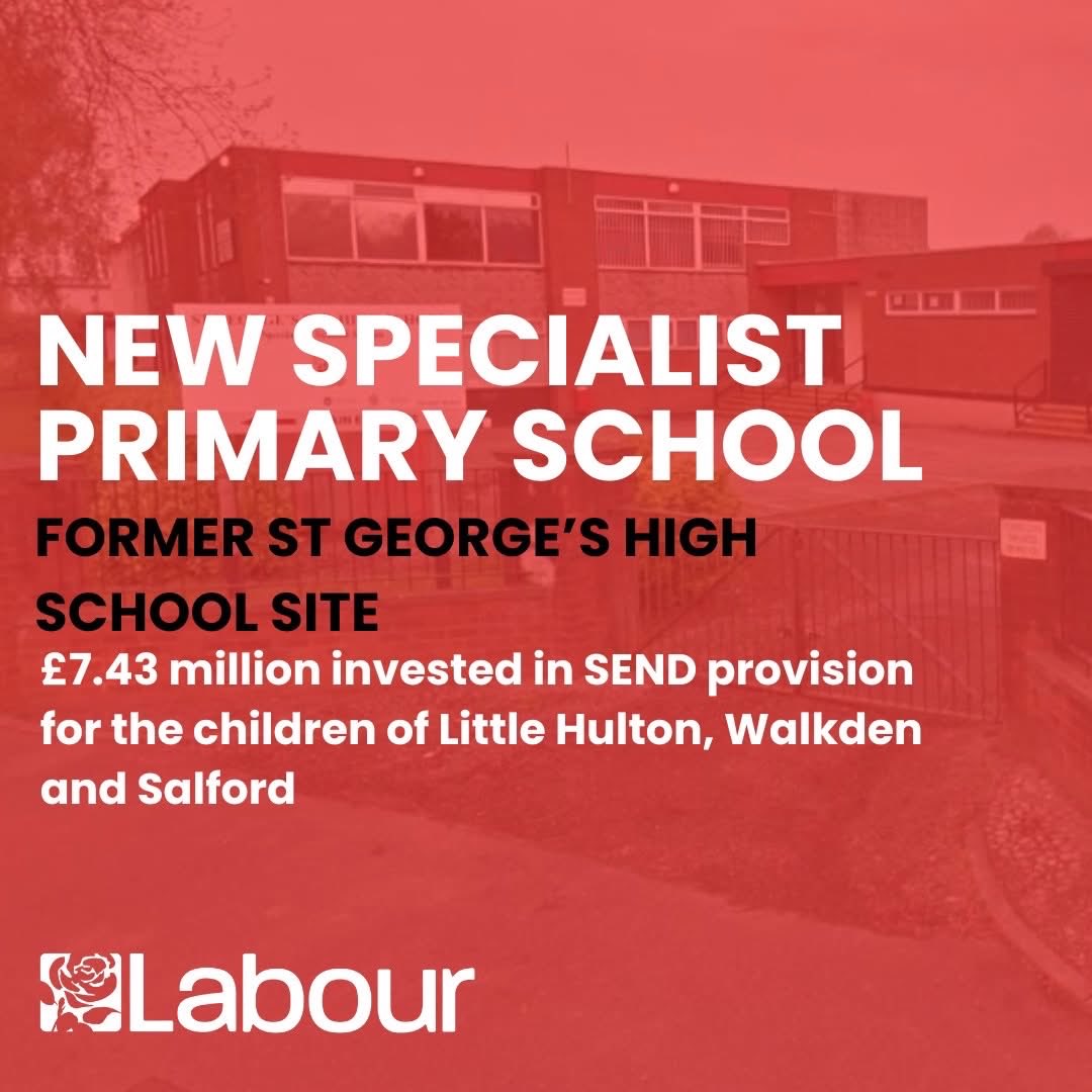 TonyDavies97's tweet photo. Great to speak at full council today in support of the fantastic news that @SalfordLabour has secured £7.43 million worth of investment from the government, to deliver a new specialist primary school on the former St George's site, due to open in 2029. https://t.co/2gVqfRPBtK