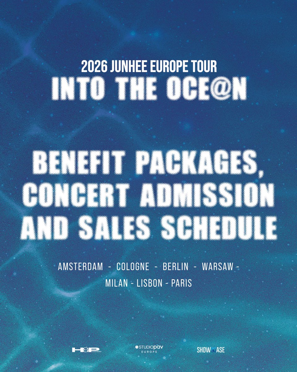 StudioPAVEurope's tweet photo. #CC, mark your calendar for January 26! 🗓

🤿 VVIP includes an exclusive 𝐐&𝐀 session
🤿 VVIP & VIP packages include a 𝐅𝐚𝐧𝐬𝐢𝐠𝐧 — you’ll also receive a photo card for 𝐅𝐚𝐧𝐬𝐢��𝐧

Our ✨Pick-A-Pose Snapshot Session✨ announcement coming soon!

⚠️ Benefit Packages DO NOT include concert admission tickets.
Concert admission tickets are sold separately and are required to participate in the Benefit Packages ⚠️

🎟️ Tickets will be available at https://t.co/pmZNAWMvj5

#JUNHEE #준희 #JUNHEETourinEUROPE #IntotheOcean