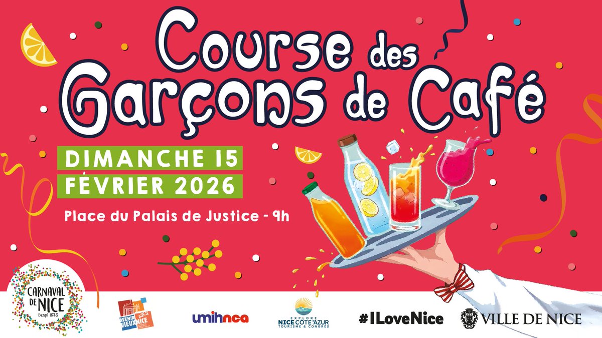 ☕ Les pros du plateau sont de retour !

Faites place à la course des garçons de café pour une 3ème édition le 15/02 à 9h, Place du Palais de Justice 🎉

INSCRIPTIONS 👇
nicecarnaval.com/evenements/la-…
#NiceCarnaval