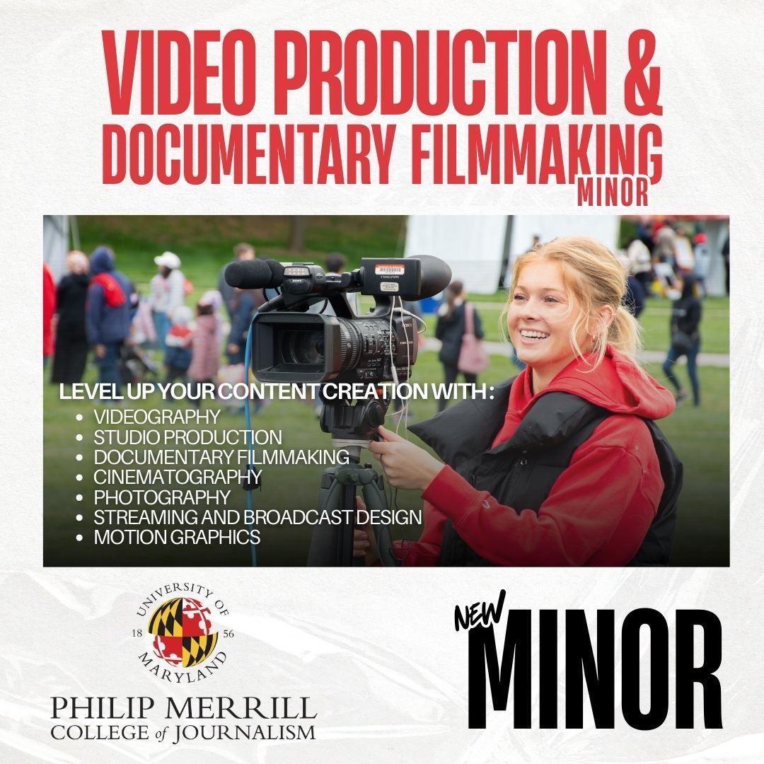 merrillcollege's tweet photo. We are excited to announce Merrill College's new minor in Video Production and Documentary Filmmaking! 🎉 📸 🎥 🤳 

Gain hands-on training in the visual storytelling skills desired by nearly every professional industry! #fearlessjournalism

In this program , you will learn:
✅ Videography
✅ Studio production
✅ Documentary filmmaking
✅ Content creation
✅ Photography
✅ Cinematography
✅ Streaming and broadcasting
✅ Motion graphics
✅ Virtual production with Unreal Engine
✅ And more!

LEARN MORE: https://t.co/Fnn2GdJnKB