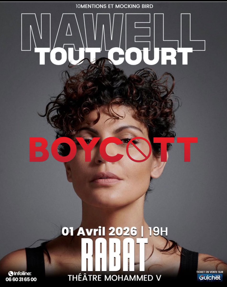 Krms95's tweet photo. J’appelle au boycott du spectacle de Nawal Madani au Maroc. Ses propos passés et sa participation à des œuvres perçues comme marocophobes sont incompatibles avec le respect dû au public marocain. Le Maroc mérite mieux. https://t.co/wG0gCnNaT4