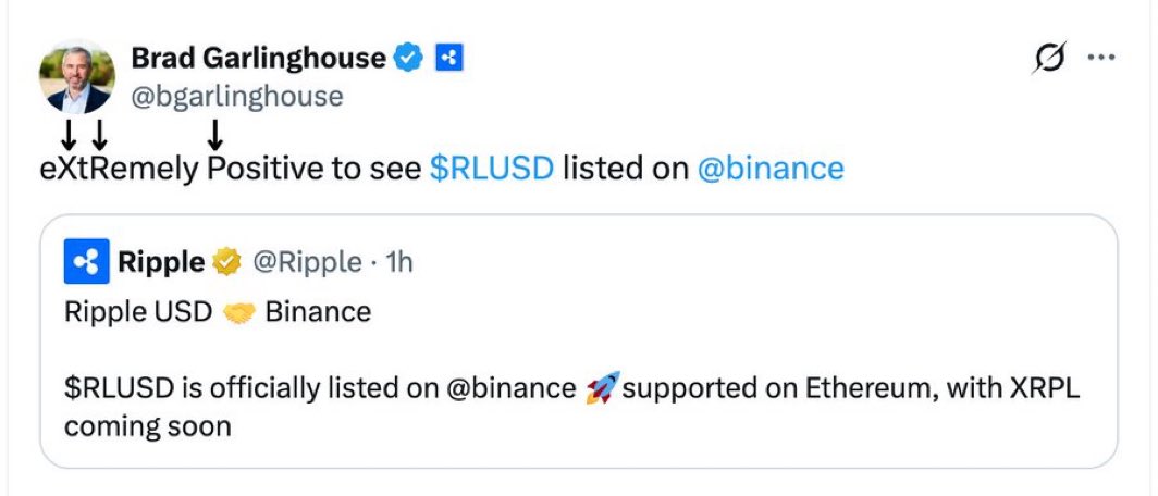 AbsGEC's tweet image. $RLUSD Listed On Binance! 🙌 $XRP
