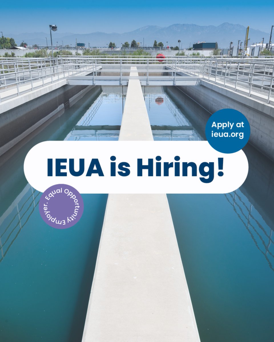 IEUA is hiring for an Assistant Engineer/Associate Engineer (DOQ) (2 Year Limited Term), an Intern (Human Resources), a Maintenance Planner/Scheduler, and an Assistant Engineer/Associate Engineer (DOQ). Apply today at governmentjobs.com/careers/ieua or visit our link in bio. #ieuawater