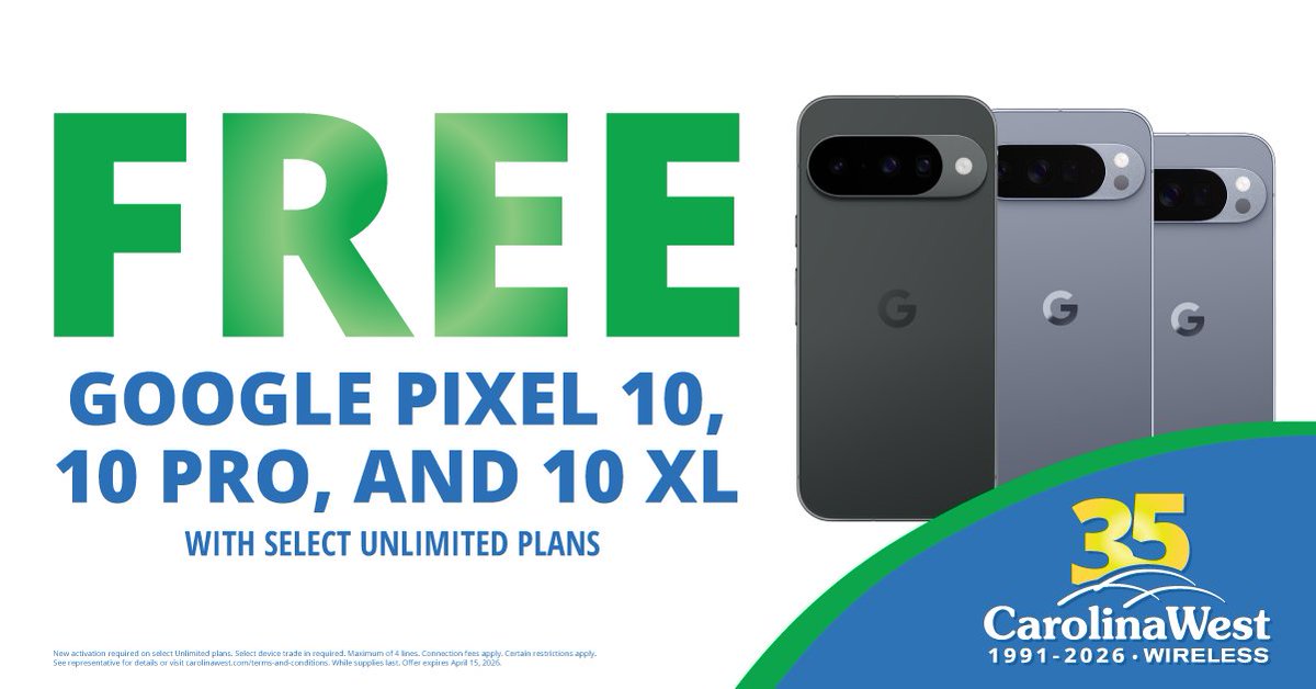 CWWireless's tweet photo. Own your moment with a smarter device in your hands. Get the Google Pixel 10 Series FREE with select unlimited plans. https://t.co/P9uo88mCaG