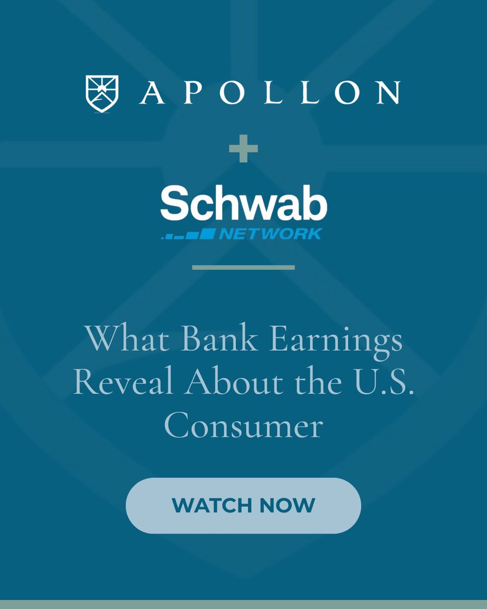 On <a href="/SchwabNetwork/">Schwab Network</a>, Apollon CIO <a href="/Eric/">Eric Anderson</a> Sterner joined <a href="/MarleyKayden/">Marley Kayden</a> to discuss what bank results say about consumer health, credit trends, and the broader market outlook. Bottom line: “Overall, the consumer… remains healthy.”

Watch here:
schwabnetwork.com/video/big-bank…

#BankEarnings