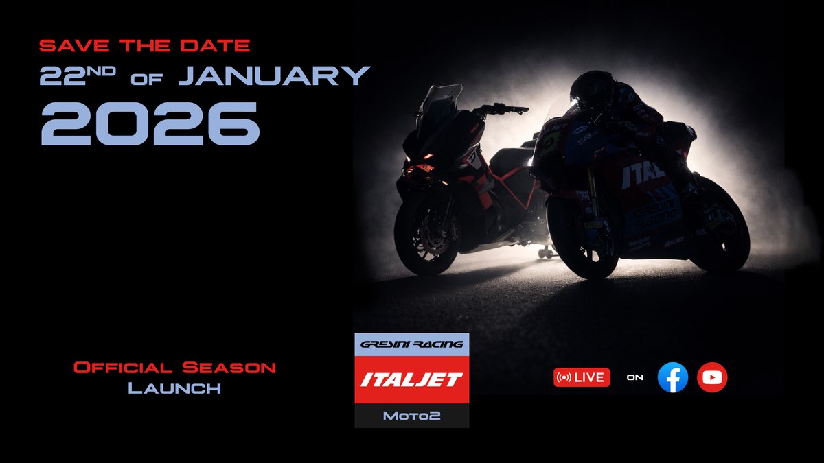 LIVE | 22 Jan 2026 | 17:30 CET

The Italjet Gresini Moto2 Team launches officially, welcoming our new riders for 2026.

Same colours. Same DNA.
The Spanish Armada has arrived 🇪🇸

🔗 youtube.com/live/UQoD0u1Hm…

#Moto2 #Italjet #GresiniRacing