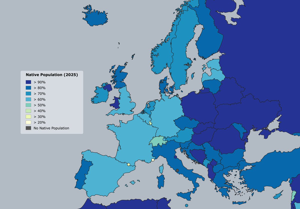 <a href="/disclosetv/">Disclose.tv</a> Native population percentage in Europe 🇪🇺, 2025