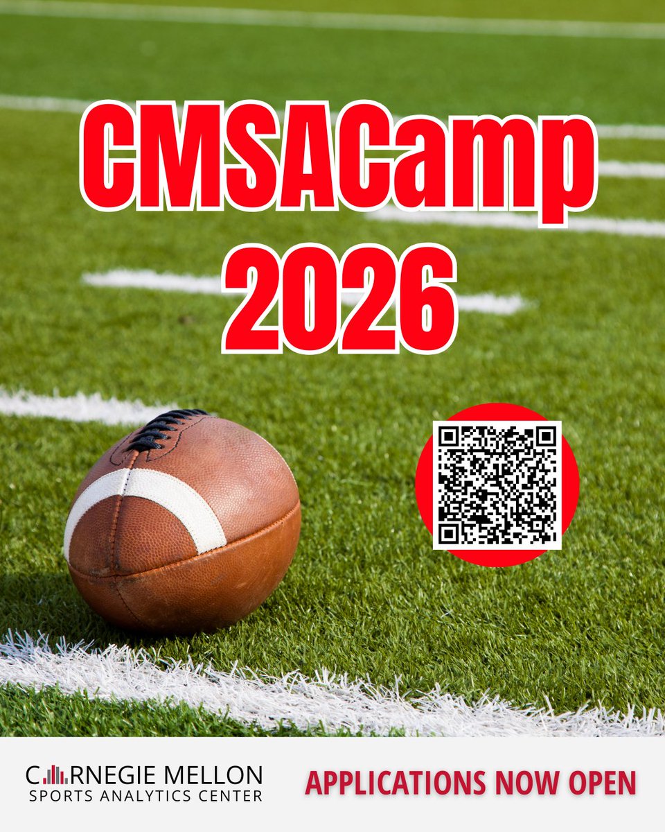 Applications are now open for the 2026 CMSAC Summer Camp! CMSACamp is an in-person two-month summer undergraduate research experience hosted by the Department of Statistics &amp; Data Science at Carnegie Mellon University. 
cmu.edu/dietrich/stati…
#CMSAC #SportsAnalytics #CMU