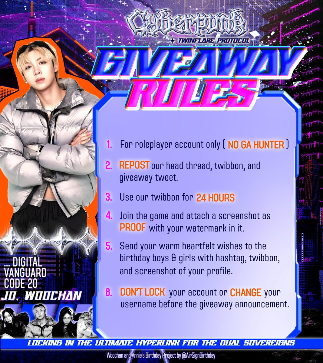 AirSignBirthday's tweet image. ᅠᅠ
Striding into the ring like a prophecy made flesh, canvas is overshadowed and humming with afterimages of legends. Showing off the 𝗴𝗶𝘃𝗲𝗮𝘄𝗮𝘆 they’ve prepared, follow the rules and prove yourself worthy to rise above the rest. ⚡️
ᅠᅠ