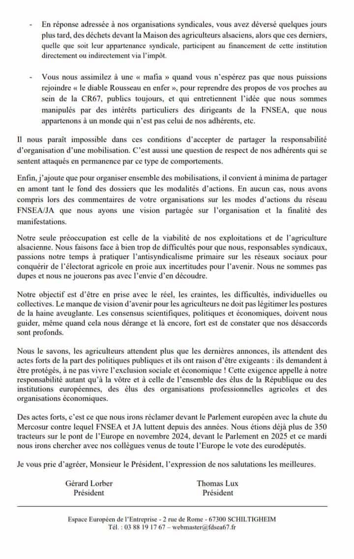 Juste pour éclairer certains propos orientés 🤔
Les magnifiques relations entre les syndicats, après une demande de manifestations conjointes à Strasbourg, pour l’intérêt général de l’ensemble, des agriculteurs français et européen. Fin de non recevoir avec le niveau maternelle.