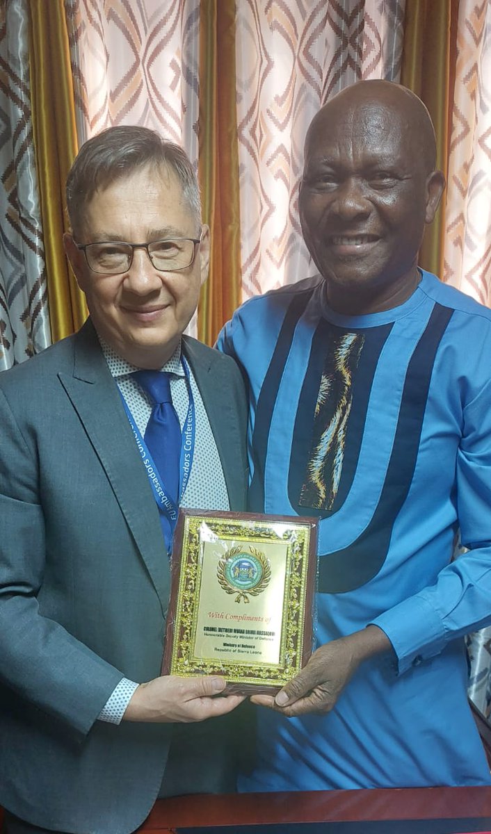 EUinSierraLeone's tweet photo. Amb. @JacekJankowskiEU has met with Deputy Min. of Defence Col. (Rtd) Muana B. Massaquoi to strengthen the 🇸🇱🇪🇺 security partnership.
Key discussions focused on #GlobalGateway and maritime security initiatives, through the #SEACOP & #SWAIMS programmes. #EUnaSalone https://t.co/vlIMLUayeG