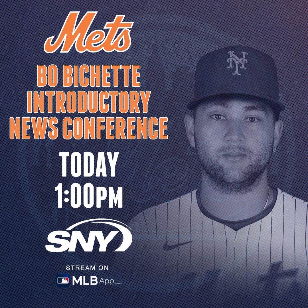 SNYtv's tweet photo. The Mets will introduce Bo Bichette today at Citi Field

You can watch the news conference LIVE today on SNY at 1 p.m. https://t.co/iWksvQrfif