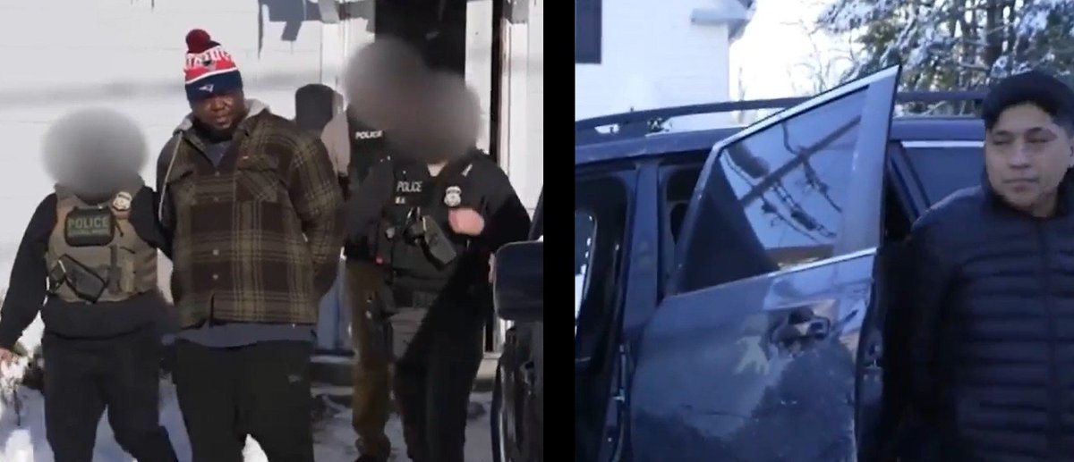 unquirer's tweet image. Local Police Working W/ ICE Tuesday 1/20/26
(Important read - Democrats are furious)

Sudanese man on the left has over a dozen criminal convictions in Maine ALONE - including assault, false imprisonment, violation of protection orders, refusal to deport per federal immigration