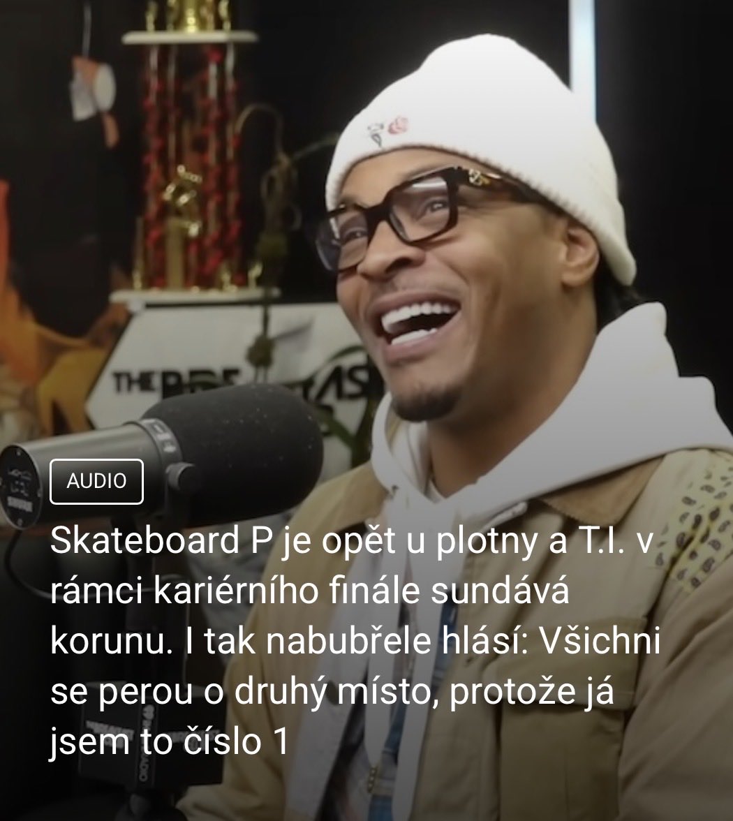 Skateboard P je opět u plotny a T.I. v rámci kariérního finále sundává korunu. I tak nabubřele hlásí: Všichni se perou o druhý místo, protože já jsem to číslo 1

bbarak.cz/skateboard-p-j…