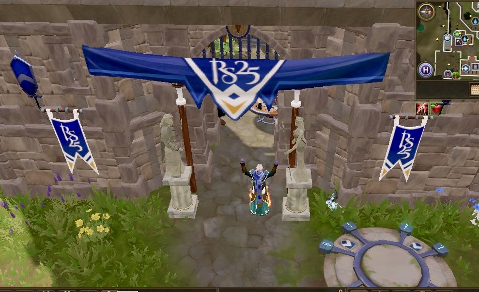 Multeapod's tweet photo. RuneScape’s 25th Anniversary is well under way, thus; I paid a visit to the festivities, and where it all began for me back in 2006 🍻⚔️

Soon I’ll have my 20 year veteran cape 🥳✨

#runescape #rs3 #runescape25 https://t.co/hEODI4IjWi