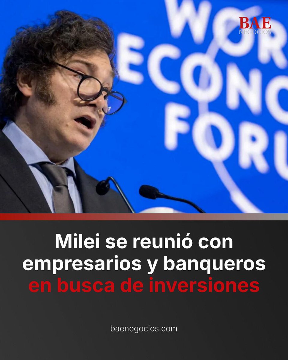 👥 RONDA DE REUNIONES 👉 baenegocios.com/politica/milei…

🗣️ Javier Milei expuso ante los líderes de las grandes empresas y se reunió con los CEO's de bancos globales, en el marco del encuentro del Foro Económico Mundial de Davos.