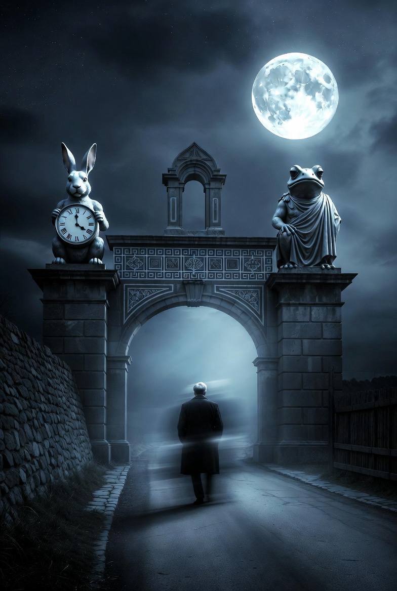 Timemachine_wtf's tweet image. “behold this gateway, dwarf!” I continued. “it hath two faces. two paths meet here; no one hath ever reached their end.
this long lane behind us lasts an eternity. and that long lane ahead – another eternity.

and this slow spider which creepeth in the moonlight, and this