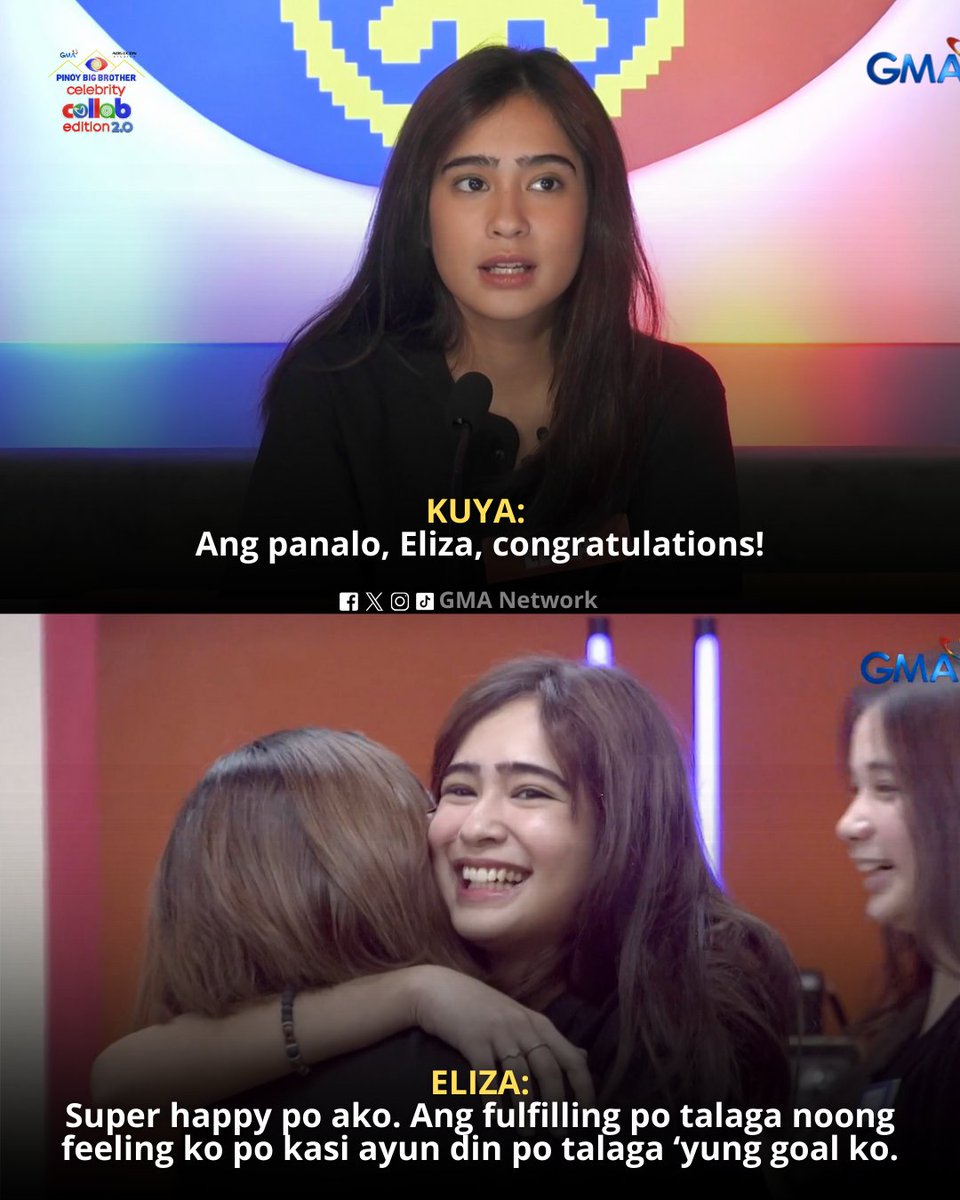 gmanetwork's tweet image. #PBBCollab20RandomSiKuya: Congratulations, Eliza! 👏🏻

Watch #GMAPBBCollab on weekdays at 9:40 PM and on weekends at 6:15 PM on GMA! 

For PBB All-Access Livestream, visit: GMANetwork.com/PBBLivestream