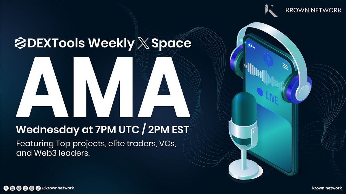 KrownNetwork's tweet image. 🎙️ LIVE TODAY

@krownnetwork joins @DEXToolsApp for their weekly X Space, one of the most followed forums in DeFi, often described as the Bloomberg Terminal of decentralized markets.

👥 Joining the AMA:
• James Stephens CBE CCFI, Founder &amp;amp; CEO
• Jerry Lagace, recently…