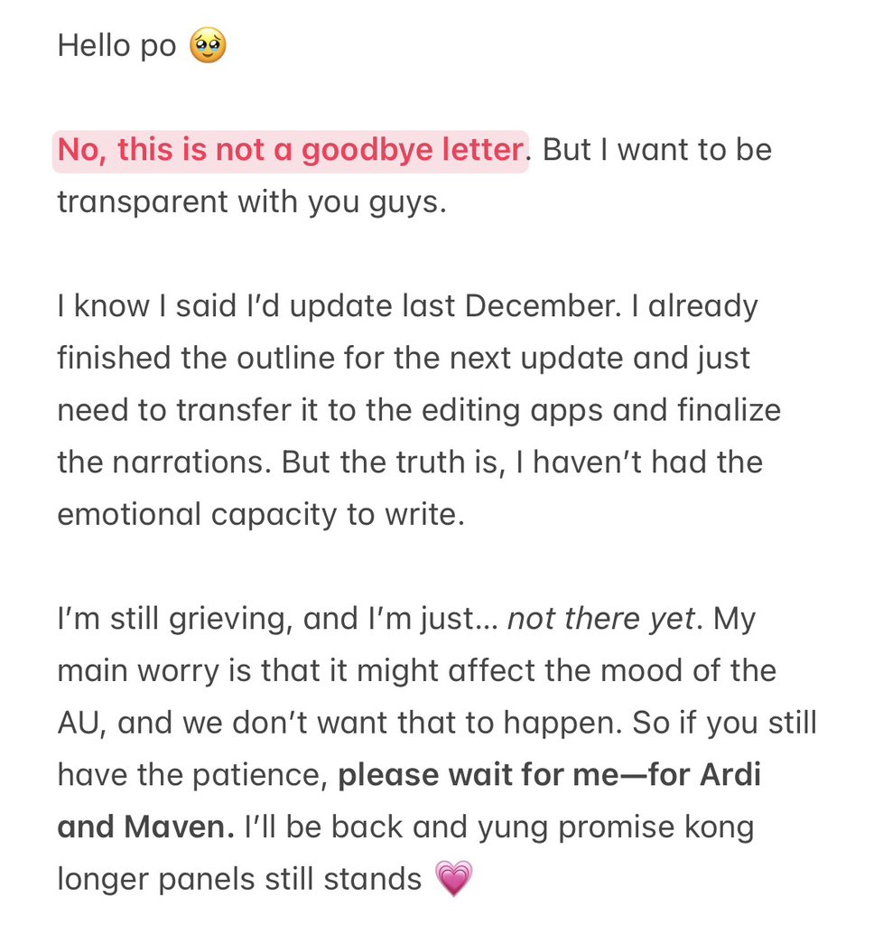 jwsfics's tweet photo. ❗️Please Read ❗️

for now, i’ll try to tweet things to keep the acc alive pero yung update, i’m sorry guys but we’ll have to wait a little longer 🥹✊🏻 https://t.co/7gG1TDgKWN