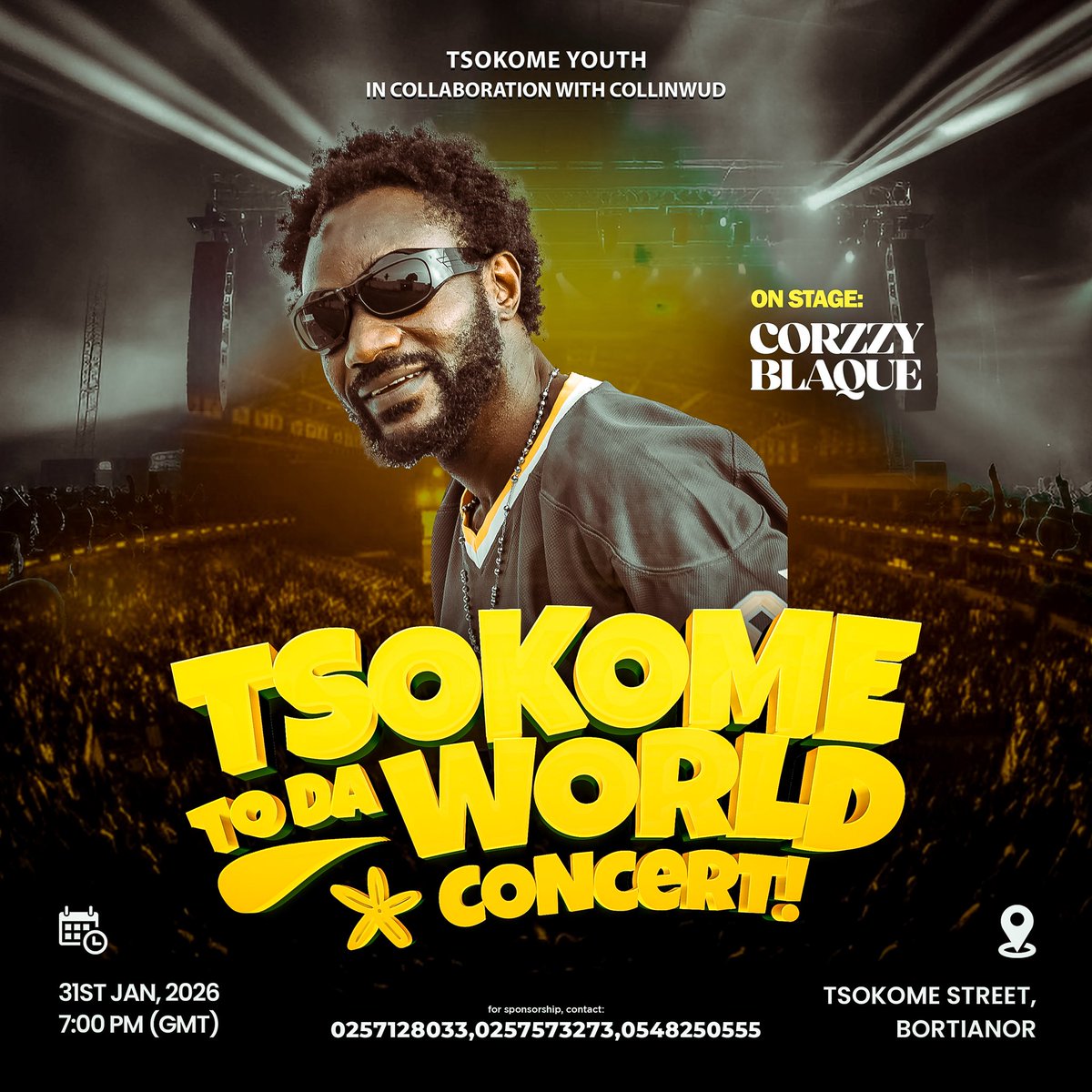 Corzzy Blaque will be performing @Tsokome_To_The_World 🌍 on the 31st January 2026. Make sure you’re there and pull up in your numbers, let’s have fun together. #Edey_Inside #Big_Prycha 🎶🦁👌🏿