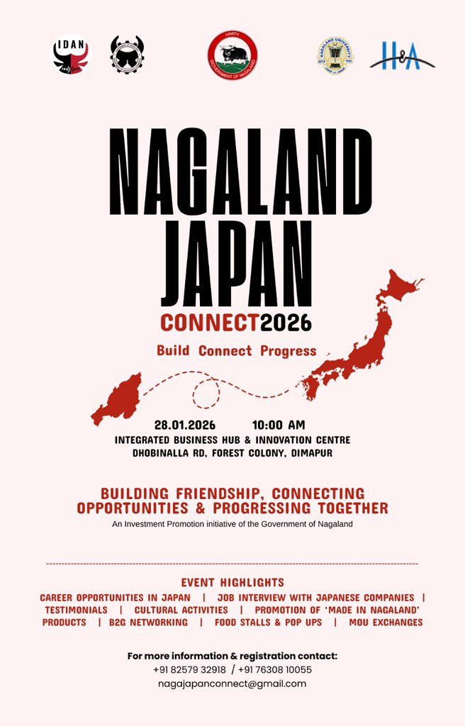 The Government of Nagaland is pleased to present
Nagaland–Japan Connect 2026  - an investment promotion and partnership initiative aimed at strengthening bilateral cooperation through careers, enterprise, culture and innovation. Strengthening people-to-people contact and creating
