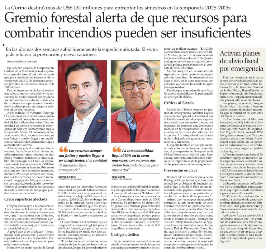SNA_Chile's tweet photo. #CORMA Los incendios forestales aumentaron 213%, superando las 60 mil hectáreas afectadas. El gremio alertó que la intencionalidad alcanza hasta un 80% en la macrosur y llamó a reforzar la prevención y las sanciones. https://t.co/snIhTz990J
