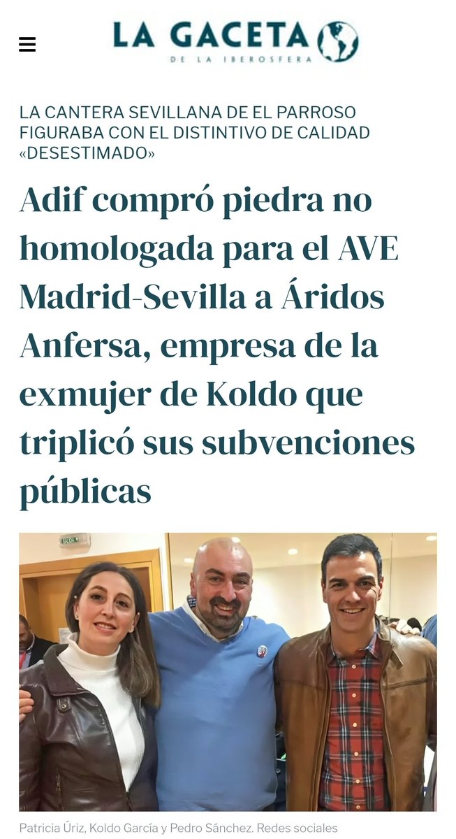Compras piedra no homologada para que el PSOE y sus amigos se lleven los bolsillos, y te quieren vender que lo de Adamuz ha sido un desgraciado accidente.
 CORRUPTOS HlJ0SDEPUTA
#LaCorrupcionMata