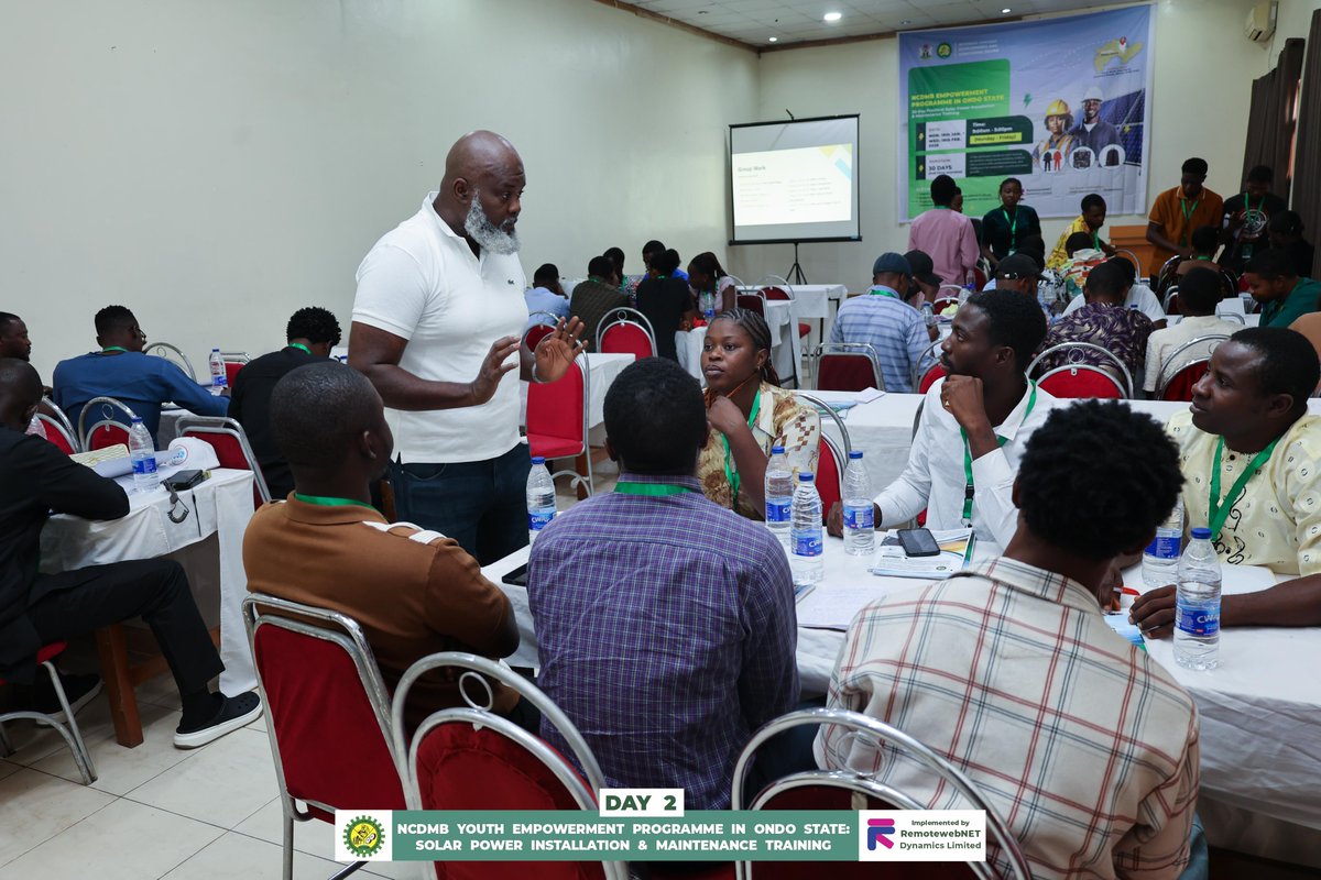 Rwndynamics's tweet photo. Day 2 Highlights

More moments from Day Two of the NCDMB Youth Empowerment Programme Solar Training, facilitated by RemotewebNET Dynamics Limited.

#NCDMBYouthEmpowerment
#SolarTraining
#RenewableEnergyNigeria
#YouthSkillsDevelopment
#RemotewebNET https://t.co/YWL5h4OUjN