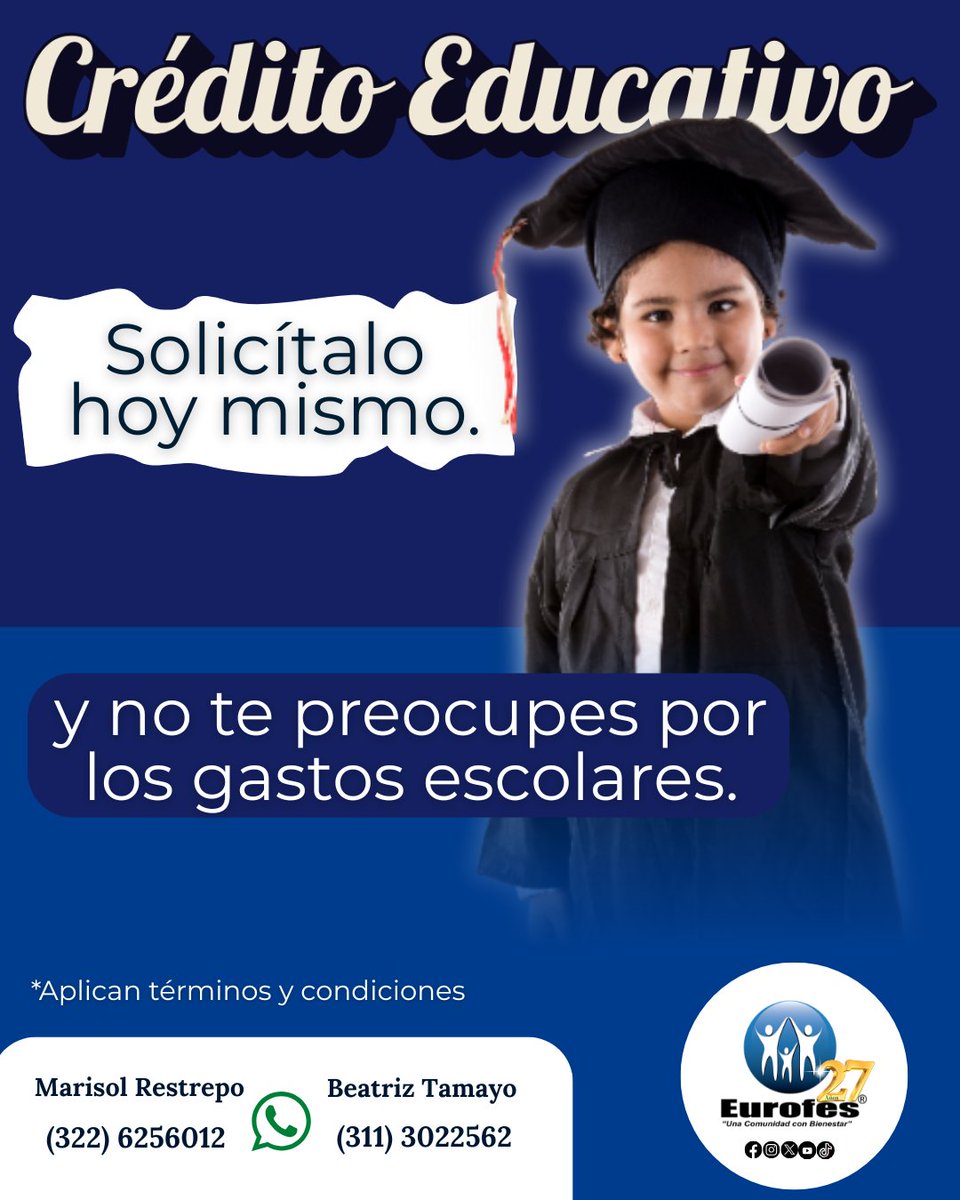 🎓📚 Crédito educativo

Solicítalo hoy mismo y no te preocupes por los gastos escolares 🏫✏️

💳 Cuotas cómodas
📆 Plazos flexibles

📲 Contáctanos y asegura la educación de quienes más amas

🤳 3226256012 | 🤳 3113022562

#CréditoEducativo #RegresoAClases #EducaciónSegura