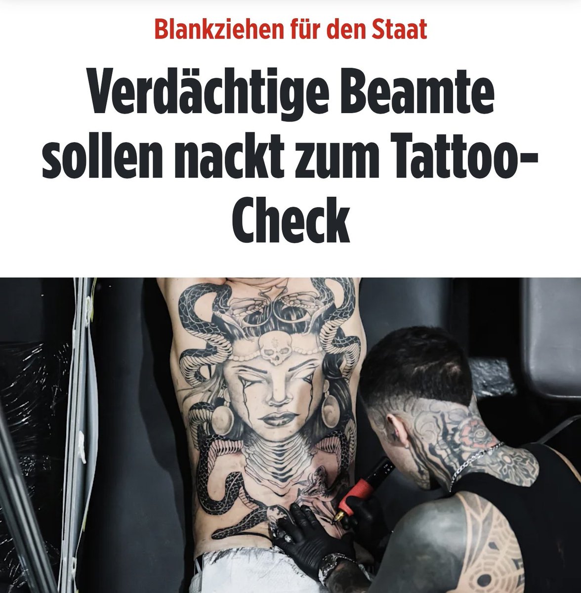 Die Rot-Grüne-Regierung in Niedersachsen will im Kampf gegen den "vermeintlichen Rechtsextremismus", dass bei sogenannten "Verdachtsfällen" die Beamten zur Nacktuntersuchung müssen!

Bei dieser Untersuchung sollen "verfassungsfeindliche Tätowierungen" aufgespürt werden!