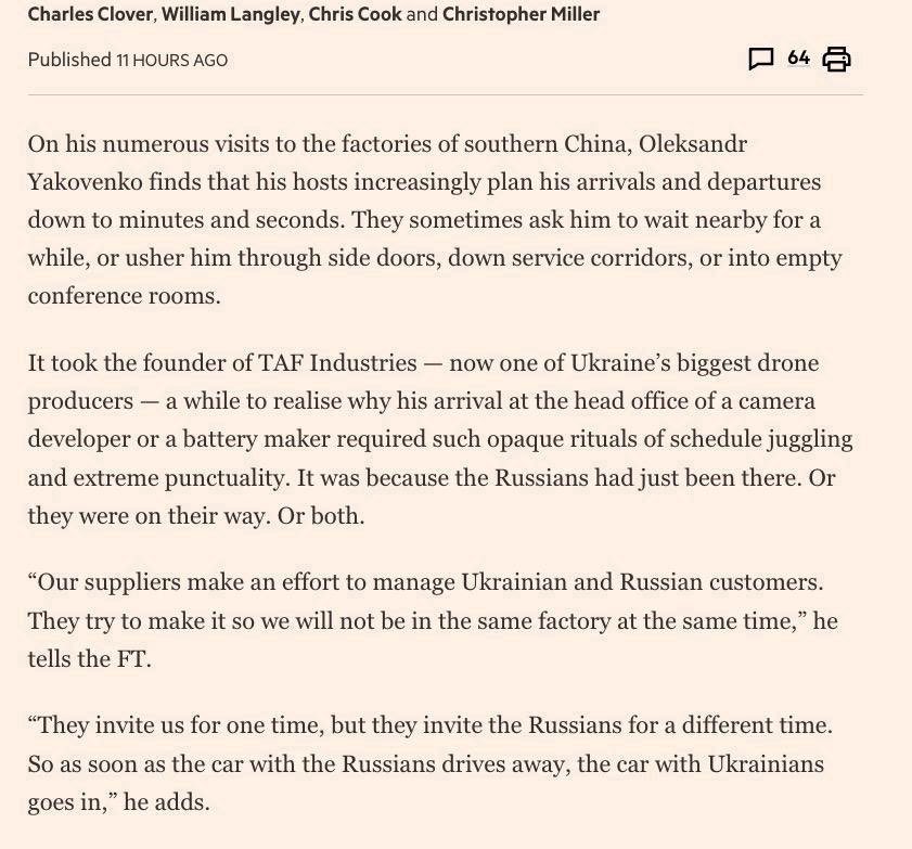 The scheduling logistical challenges for Chinese drone parts suppliers when selling to both Russian and Ukrainian drone makers  at the same time