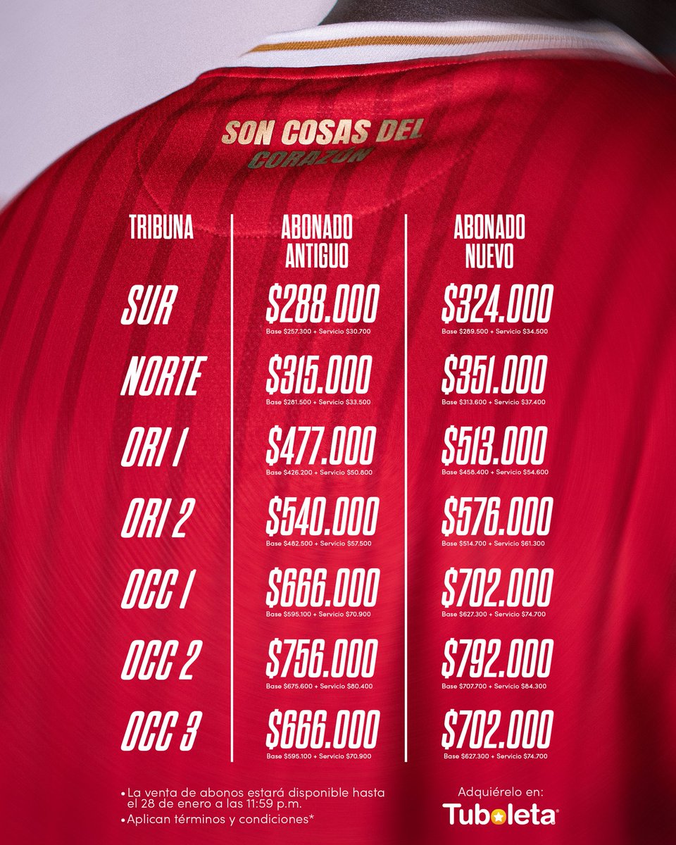 AmericadeCali's tweet photo. 🇦🇹 Escarlata, hoy inicia nuestra segunda etapa de abonos: 8 partidos de Liga y 1 de Sudamericana para hacer parte de este #Reenacer. ¡Todos al Pascual por el mismo sueño! 🏟️

🎟️ Adquiere tu abono ya: https://t.co/XHFIt8jhDc

*Aplican términos y condiciones. https://t.co/Fv3QlQsNTd