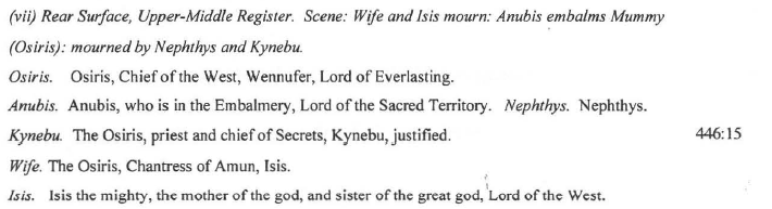 Sorry, Nephthys--no epithets for you! 

From vol. 6 of Ramesside Inscriptions: Translated and Annotated by Kenneth Kitchen (RIP).