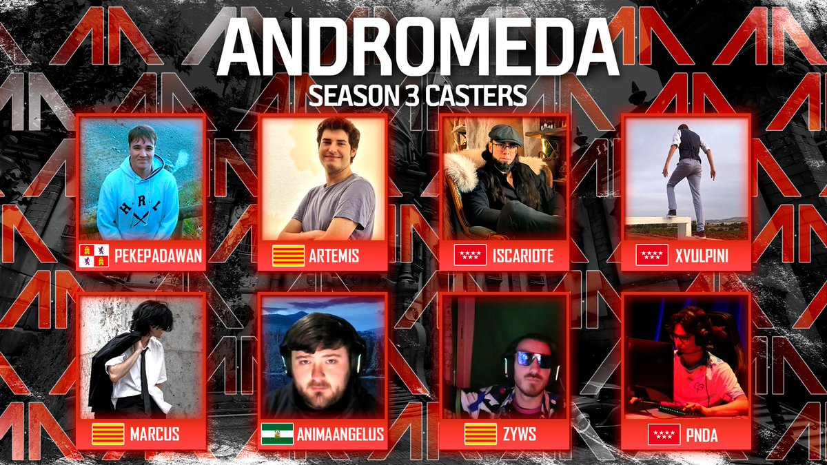 ANDROMEDERS! Nos alegra poder anunciar los casters que darán vida a todos los partidos de la Fase Regular y las Playoffs de esta Andromeda!

🎙️<a href="/pekepadawan/">PekeDani #LRinactivo</a> 
🎙️<a href="/Artemis_ow_/">Artemis | H</a> 
🎙️<a href="/Iscasaurus/">Iscariote in Qwen3 world 💻</a> 
🎙️<a href="/xVulpini/">xVulpini</a> 
🎙️<a href="/MarcvsSan/">MarcusSan</a> 
🎙️<a href="/AnimaAngelus14/">AnimaAngelus</a> 
🎙️<a href="/FaceZyws/">ZYWS (EnanoCoñón)</a> 
🎙️<a href="/PndaaOW/">Pnda</a> 

🎨 <a href="/Onselevn/">Onse 💭</a>