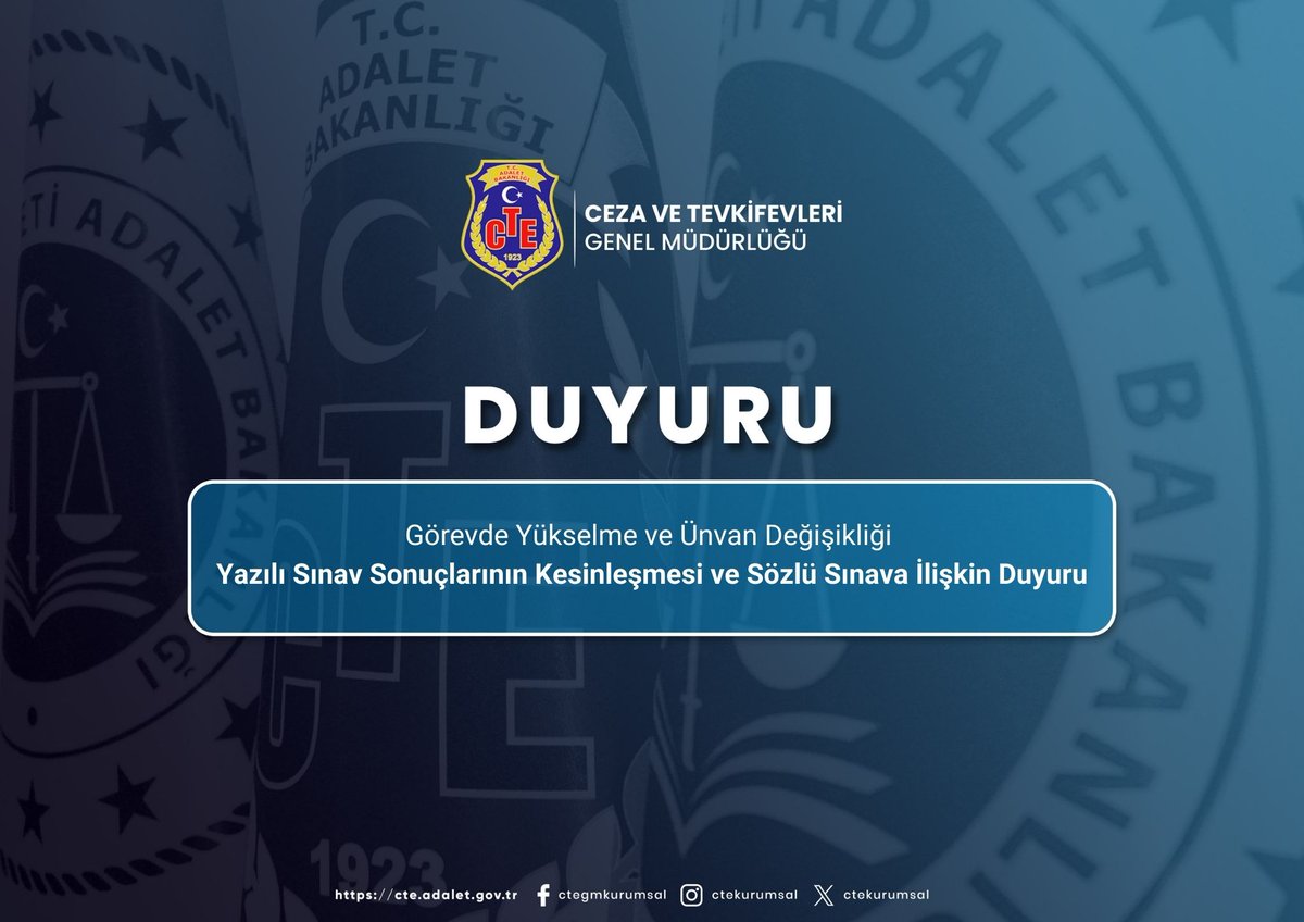 ctekurumsal's tweet photo. Görevde Yükselme ve Ünvan Değişikliği Yazılı Sınav Sonuçlarının Kesinleşmesi ve Sözlü Sınava İlişkin Duyuru

➡️https://t.co/sAsIvRDz56 https://t.co/1i27thahAv