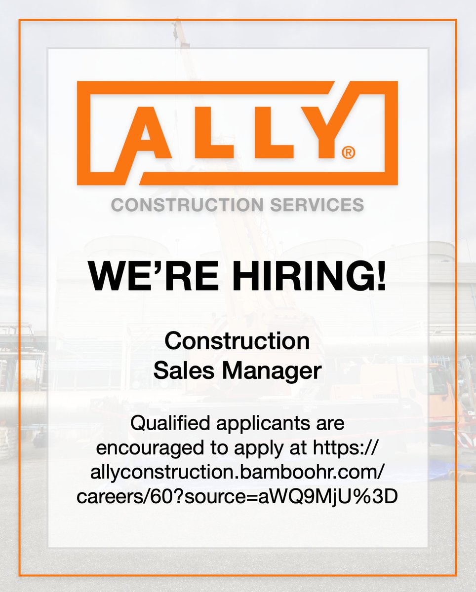 ALLYconstructs's tweet image. ALLY is looking for a Construction Sales Manager to introduce our exceptional services to new clients and expand relationships.If you think that you or someone you know would be a great fit, click the link to apply!

allyconstruction.bamboohr.com/careers/60?sou…

#ALLYConstructionSvcs #WereHiring