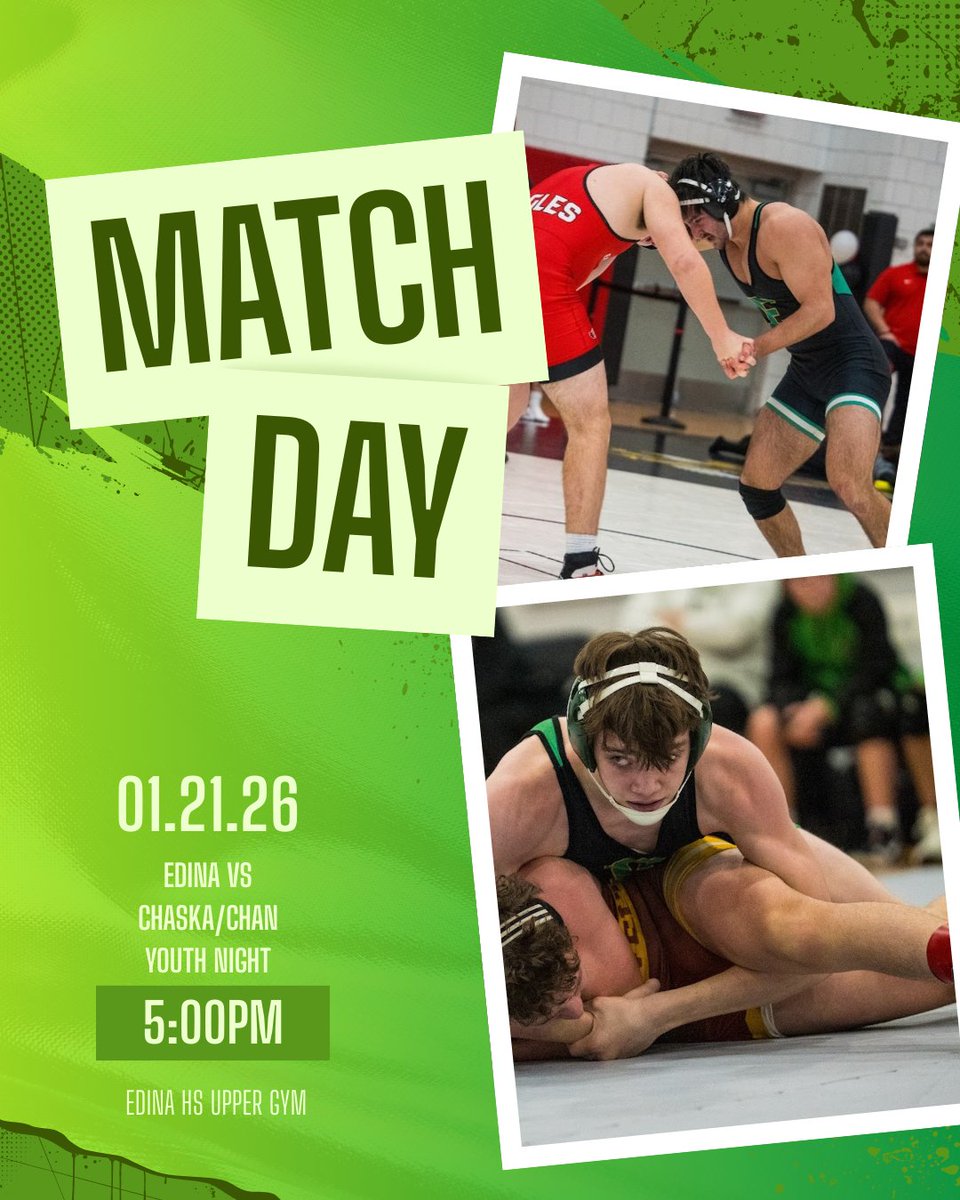Match Day at EHS featuring the Edina Youth Team!  Wrestling starts at 5pm.