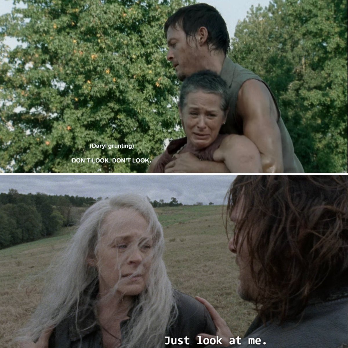 From “don’t look” to “just look at me” because he knows that he’s become her safe place. 😭 #TWD