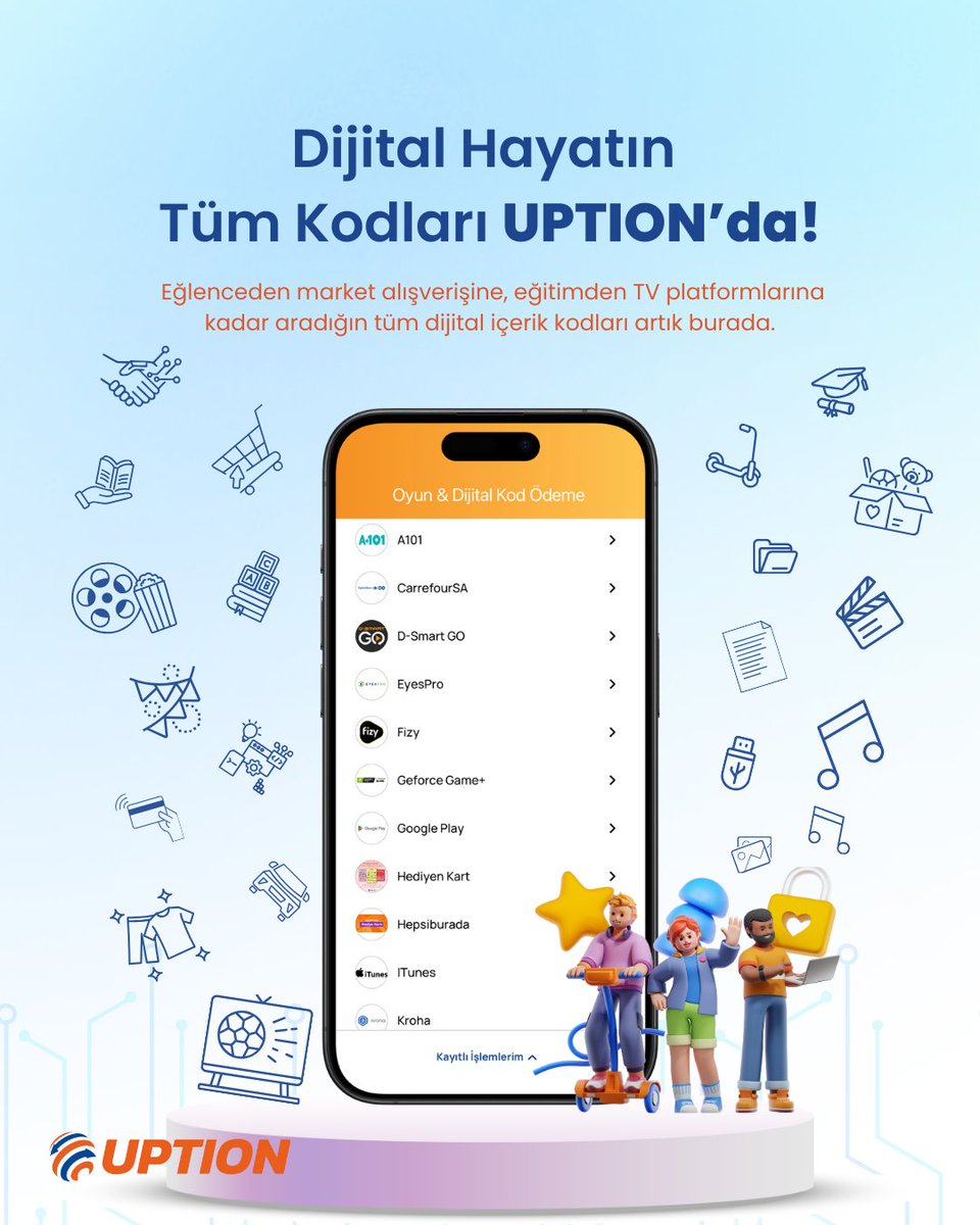 Dijital hayatın tüm kodları UPTION'da! 🥳 Eğlenceden market alışverişine, eğitimden TV platformlarına kadar aradığın tüm dijital içerik kodları artık burada. Sen de hemen UPTION'ı indir, dilediğin anda dilediğin kodu hemen al. 🧡