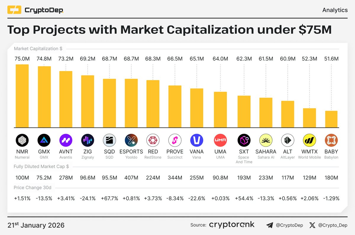 ⚡️ Top Projects with Market Capitalization under $75M $NMR $GMX $AVNT $ZIG  $SQD $ESPORT $RED $PROVE $VANA $UMA $SXT $SAHARA $ALT $WMTX $BABY