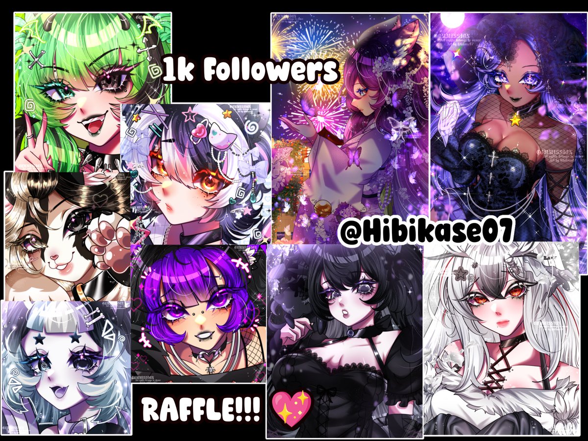 🎉Hibi's 1k followers art raffle!🎉
‼️ DROP YOUR OC/MODELS!‼️
There will be 2 winners! And you can win the art comm of your choice! 
(Icons - thigh ups only!) 💖
 -
Rules:
 • Retweet!
 • Like!
-
Thank you all for the love and support!! See yall soon!
 #art #artraffle #Vtuber